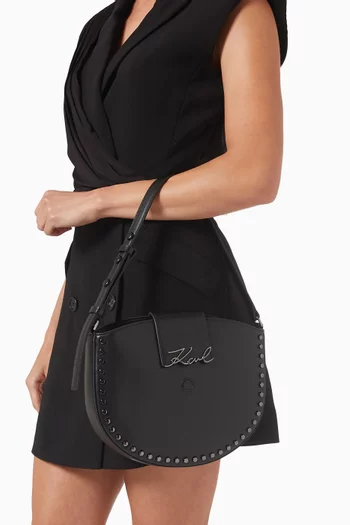 K/Signature Studded Moon Bag in Leather