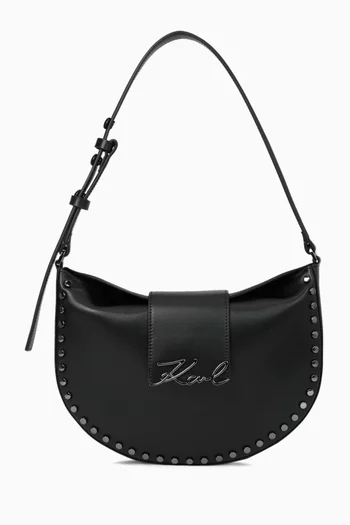 K/Signature Studded Moon Bag in Leather