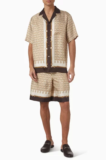 Printed Bowling Shirt in Silk Twill