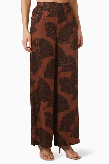 Printed Wide-leg Pants in Viscose