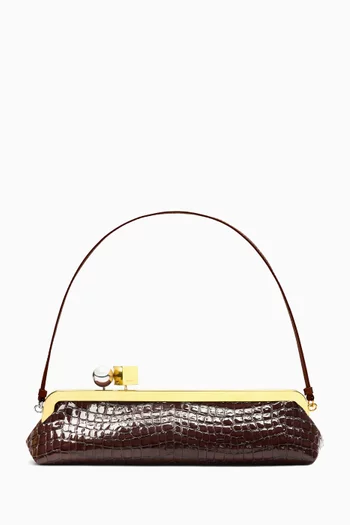 La Pochette Salon Shoulder Bag in Croc-embossed Leather