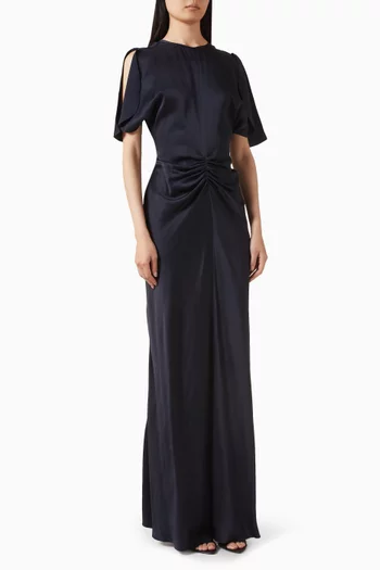 Gathered Waist Maxi Dress in Crepe