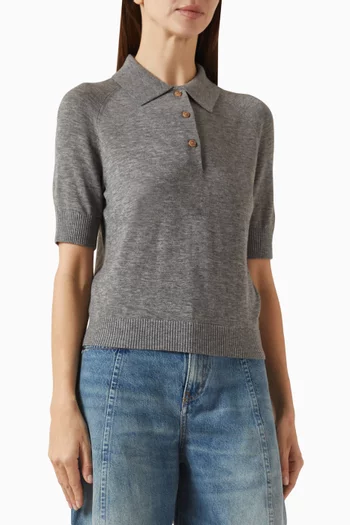 Polo-collar T-shirt in Merino Wool