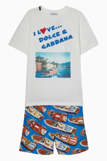 شورت سباحة بنقشة زورق آلي نايلون