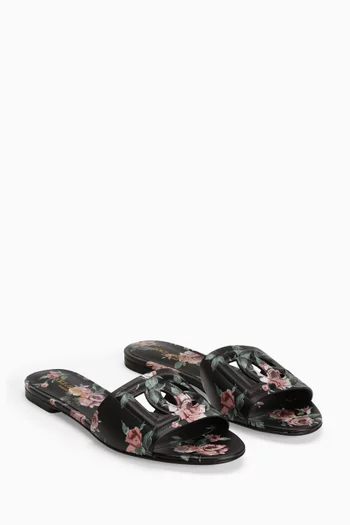 Bianca Floral Slides in Leather