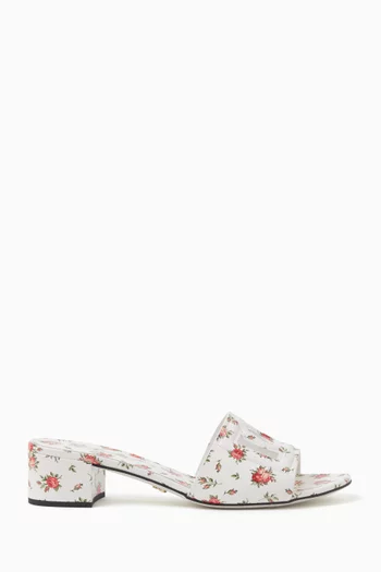 Floral-print Mules in Leather