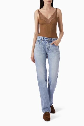 بلوزة بلا أكمام بأشرطة دانتيل حرير وجيرسيه مضلع