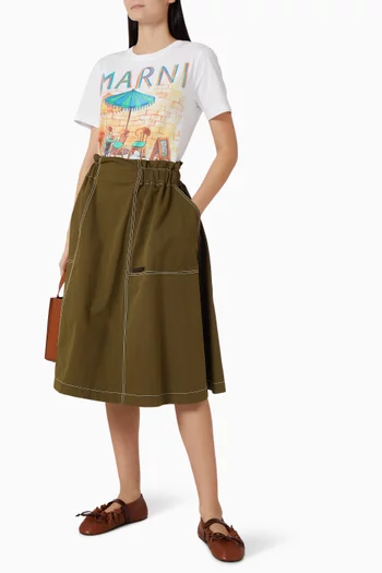 تنورة متوسطة الطول بخصر مطاطي مزموم غابردين