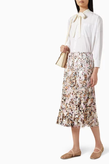 تنورة مطرزة بالترتر قماش شبكي