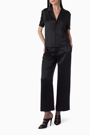 Pyjama Top in Silk Satin & Lace