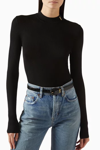 Cassandre Covered U Buckle Thin Belt in Croc-embossed Leather