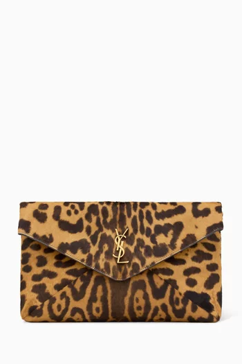 Large Cassandre Leopard-print Envelope Pouch in Pony Hair