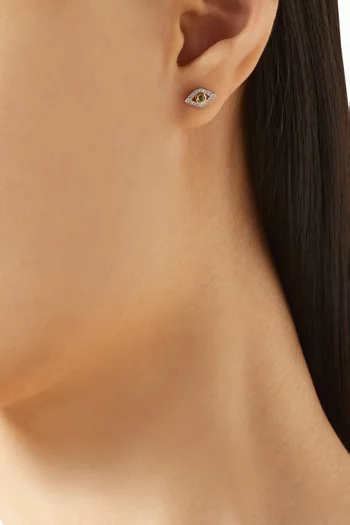 أقراط بتصميم عين الحسود مرصعة بالزمرد ذهب أصفر عيار 14