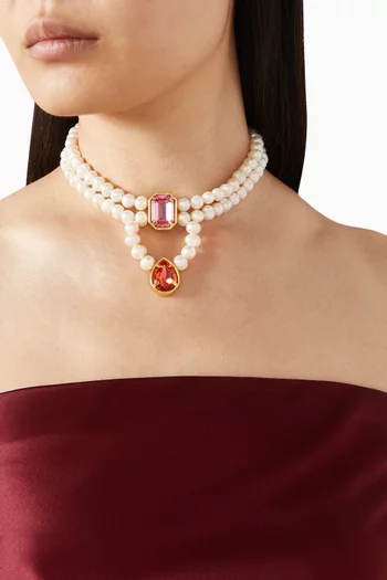 قلادة رقبة ادريين مزينة باللؤلؤ نحاس مطلي ذهب عيار 24