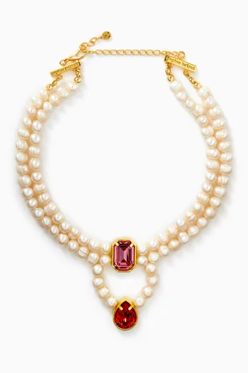 قلادة رقبة ادريين مزينة باللؤلؤ نحاس مطلي ذهب عيار 24