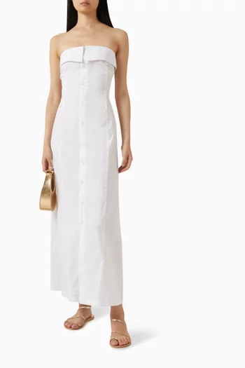 Button Strapless Maxi Dress