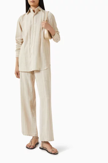 بنطال بقصة مريحة ومخططة برباط تضييق