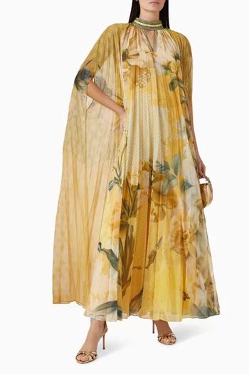Aurinko Pleated Cape Dress in Chiffon