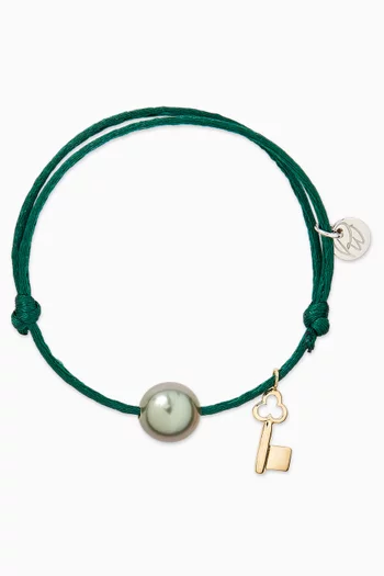 سوار بتصميم حبل مزين بحلية مفتاح ولؤلؤ ذهب أصفر عيار 18