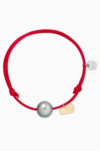 سوار بتصميم حبل مزين بحلية قلب ولؤلؤ ذهب أصفر عيار 18