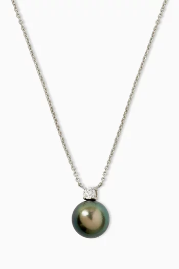Tahitian Pearl & Diamond Pendant in 18kt White Gold