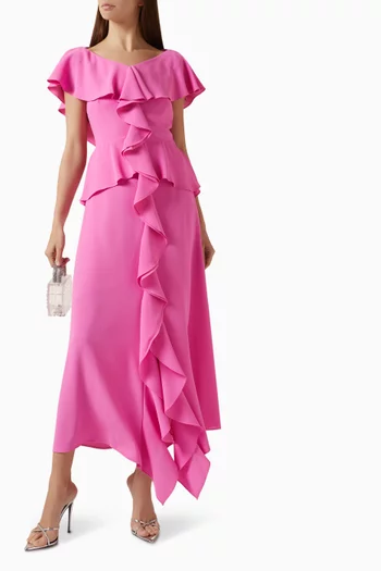 فستان متوسط الطول كشكش