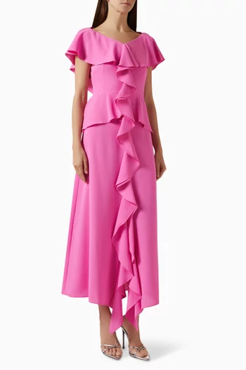 فستان متوسط الطول كشكش