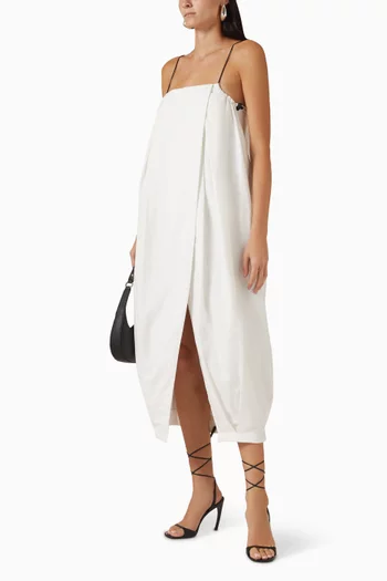 Wrap Balloon Midi Dress in Cotton-twill