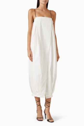 Wrap Balloon Midi Dress in Cotton-twill