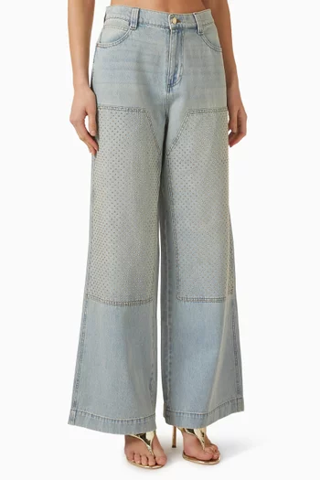 Landon Faded Crystal-patch Jeans in Denim
