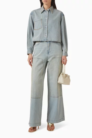 قميص ليدي قصير ومطرز بأحجار الراين