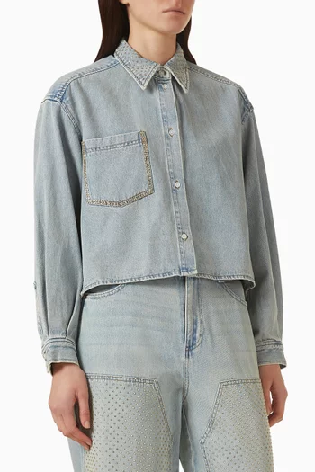 قميص ليدي قصير ومطرز بأحجار الراين