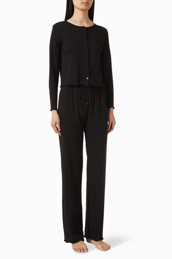 Pointelle Polka-dot Cardigan & Pants Pyjama Set in Cotton