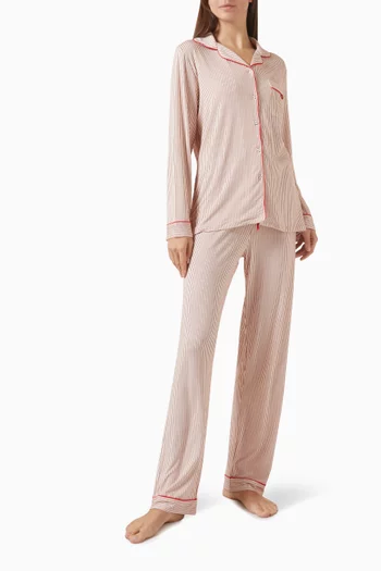Stretch Striped Long Pyjama Set in Cotton