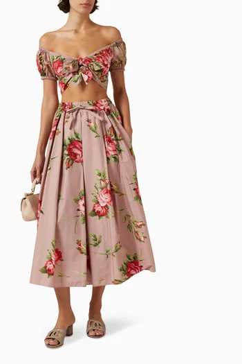 تنورة متوسطة الطول بنقشة زهور