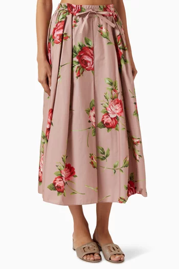 تنورة متوسطة الطول بنقشة زهور