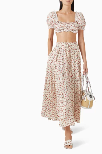 بلوزة قصيرة بنقشة زهور بوبلين