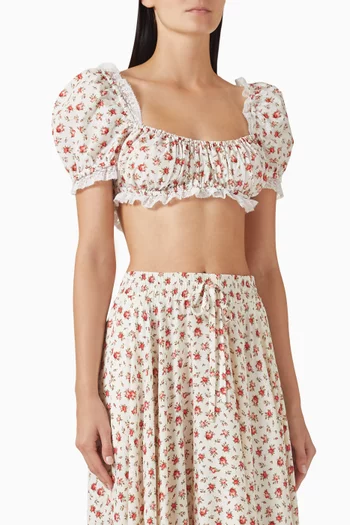 بلوزة قصيرة بنقشة زهور بوبلين