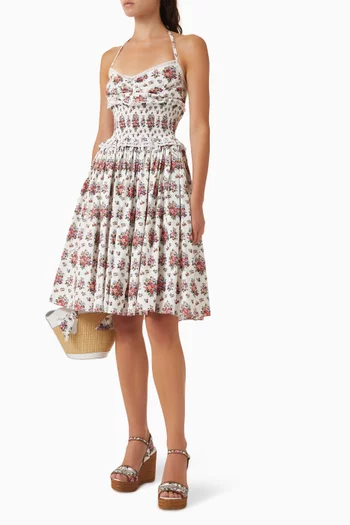 فستان قصير بنقشة زهور بوبلين