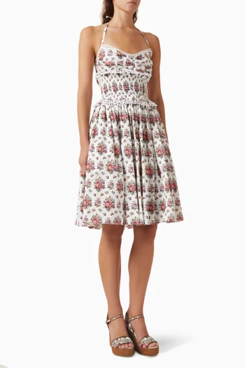 فستان قصير بنقشة زهور بوبلين