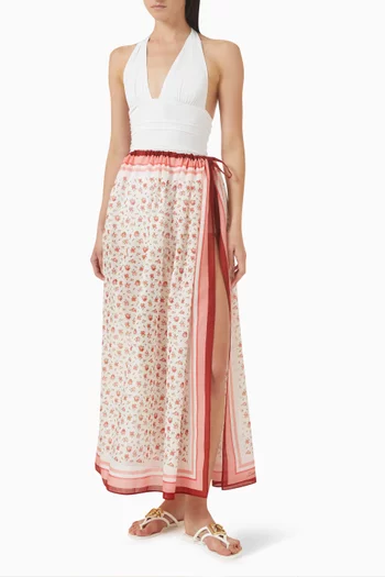 باريو للارتداء فوق ملابس السباحة بنقشة زهور قطن فوال