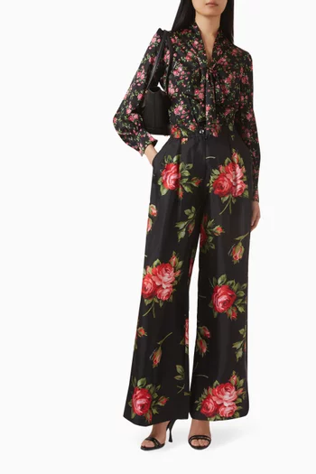 Small Rose Bouquet-print Shirt in Satin