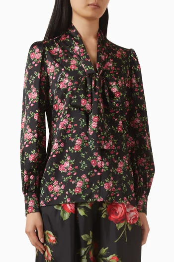 Small Rose Bouquet-print Shirt in Satin