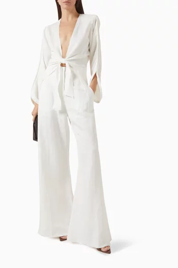 قميص برباط مزيج كتان