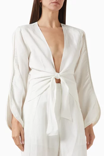 قميص برباط مزيج كتان