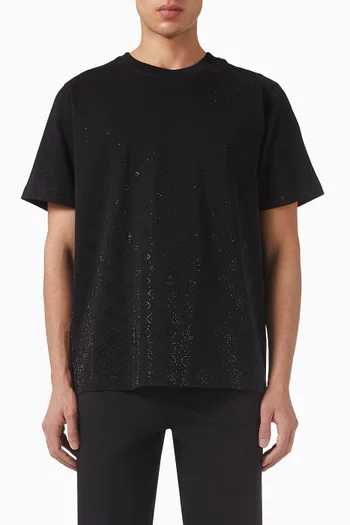 تي شيرت مرصع بالكريستال بأحرف الماركة قطن