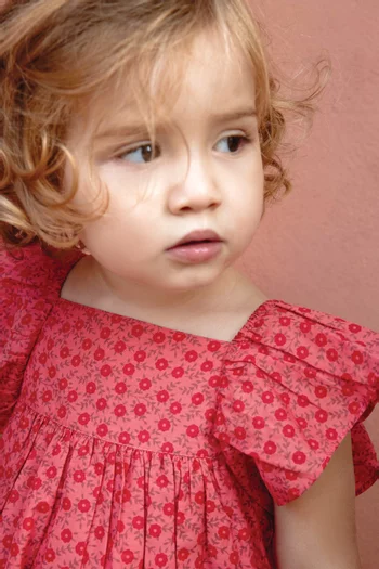 فستان بنقشة زهور مزيج قطن