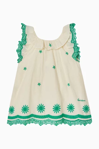 فستان مطرز وقصة على شكل حرف A قطن