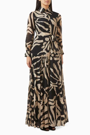 فستان بحزام ونقشة زهور شيفون