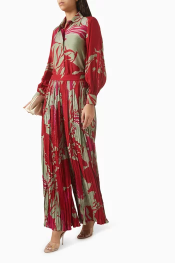 Floral-print Pants in Muslin Cotton Silk